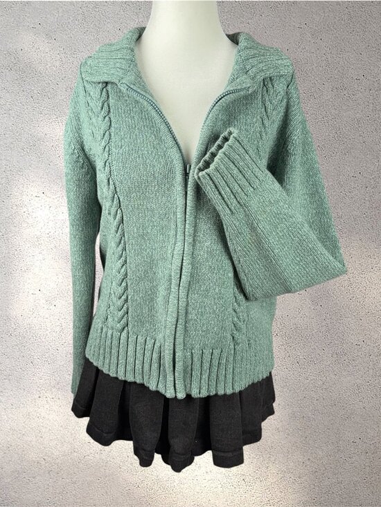Cabela's Sweaters - VTG Cabela's Cable Knit Full-Zip Cardigan Women's L Teal Cozy Grandpa Cabincore